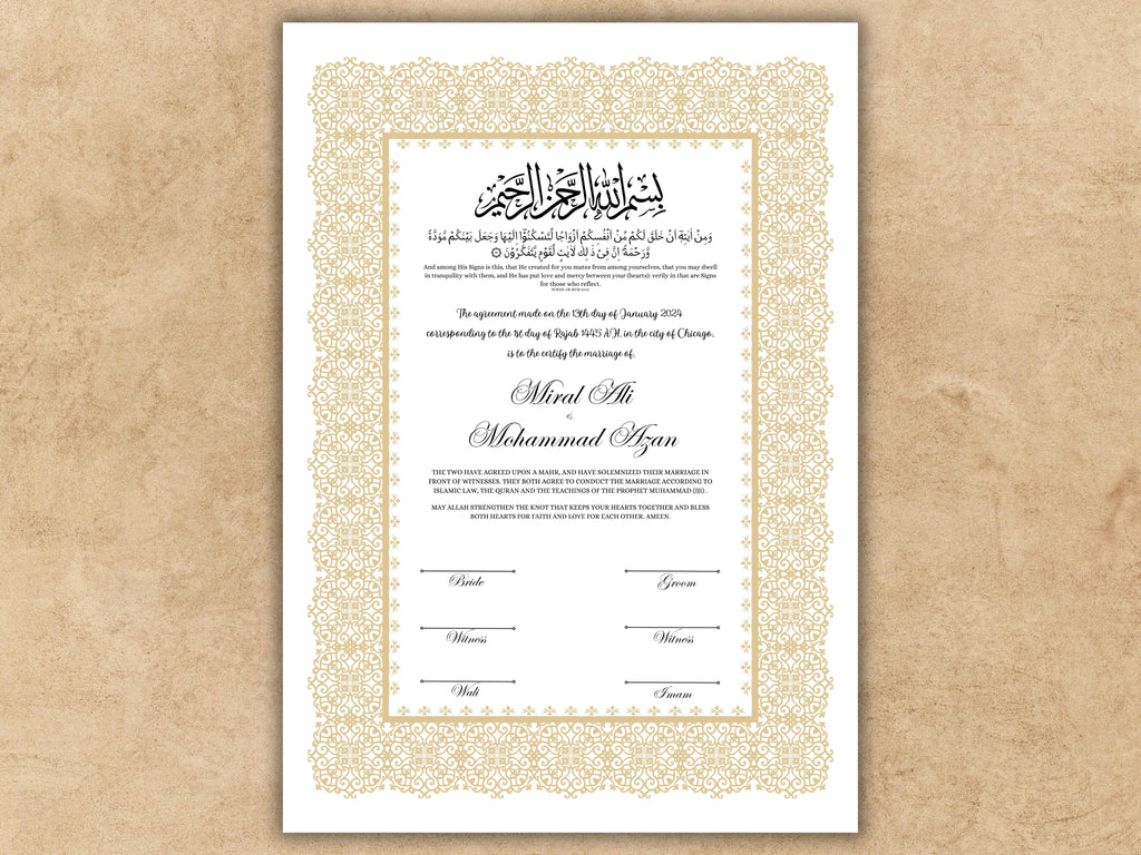 Nikkah Certificate Digital Download Personalised, A4, A3, Template, Editable, Nikkah Nama, Nikkah Contract, Muslim Contract. NN247