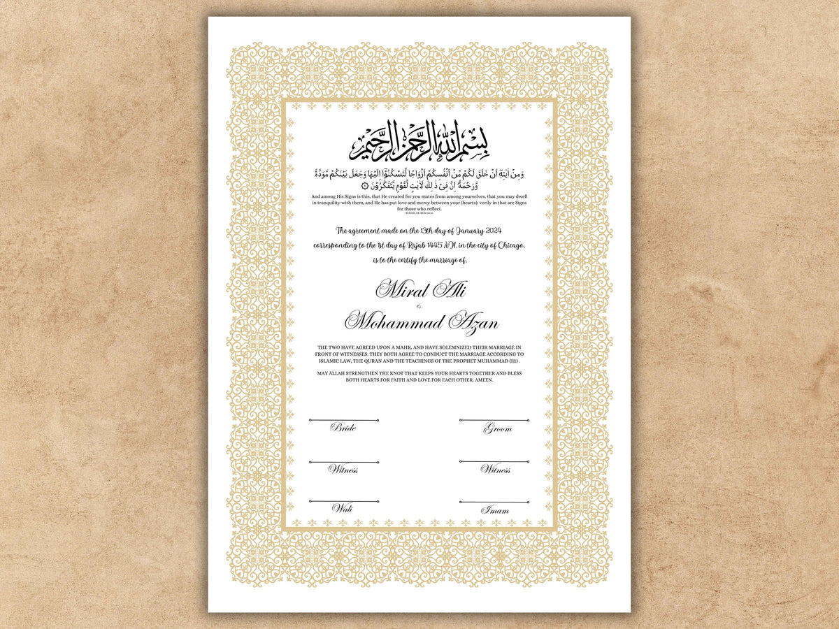 Nikkah Certificate Digital Download Personalised, A4, A3, Template, Editable, Nikkah Nama, Nikkah Contract, Muslim Contract. NN247