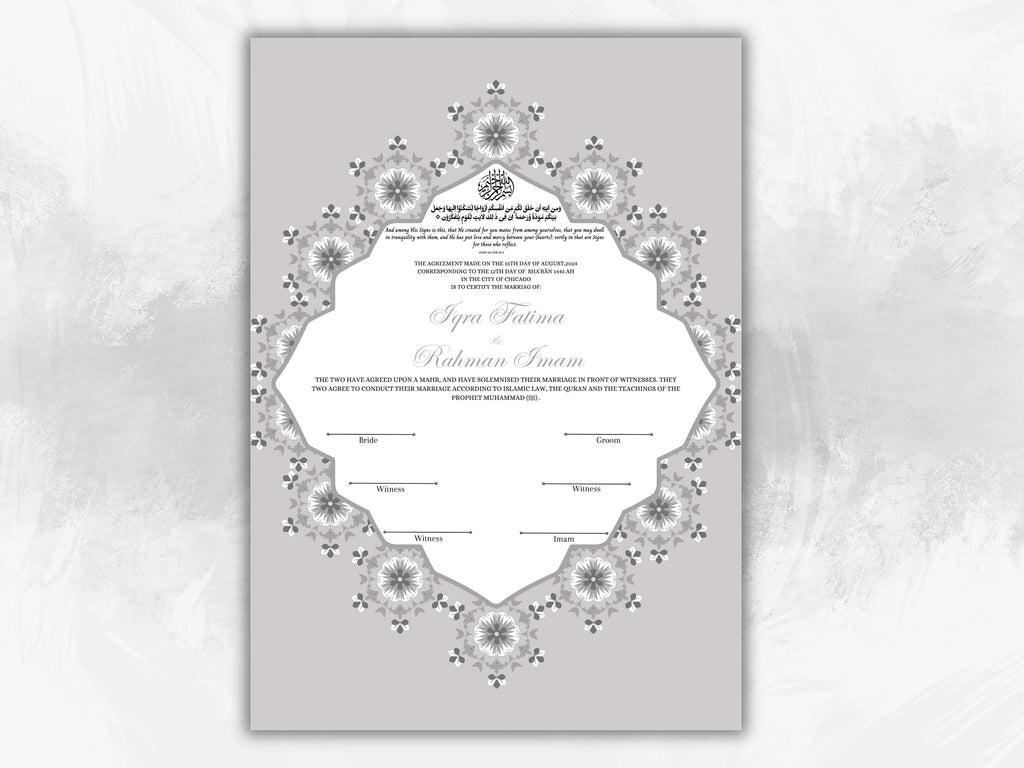 Nikkah Certificate Digital Download Personalised, A4, A3, Template, Editable, Nikkah Contract, Muslim Contract. NN230
