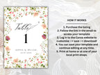 Wedding Table Numbers Template, Wedding Table Numbers, Pink Flower, Floral Wreath, Printable Table Numbers, Wedding Seating Chart. TS4