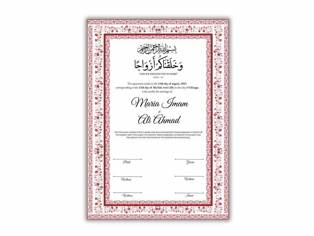 Nikkah Certificate Digital Download Personalized, Luxury Nikkah Contract, Islamic Wedding Contract, Personalized Muslim Wedding Gift. 149