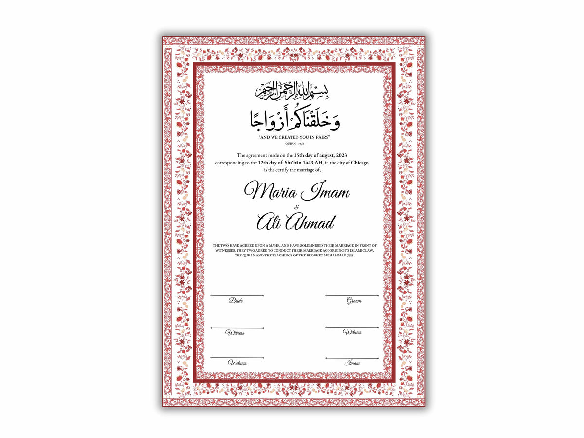 Nikkah Certificate Digital Download Personalized, Luxury Nikkah Contract, Islamic Wedding Contract, Personalized Muslim Wedding Gift. 149