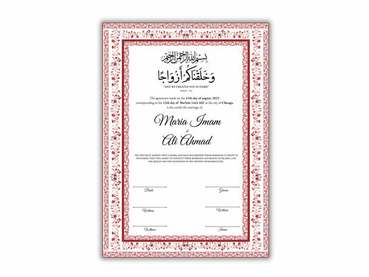 Nikkah Certificate Digital Download Personalized, Luxury Nikkah Contract, Islamic Wedding Contract, Personalized Muslim Wedding Gift. 149