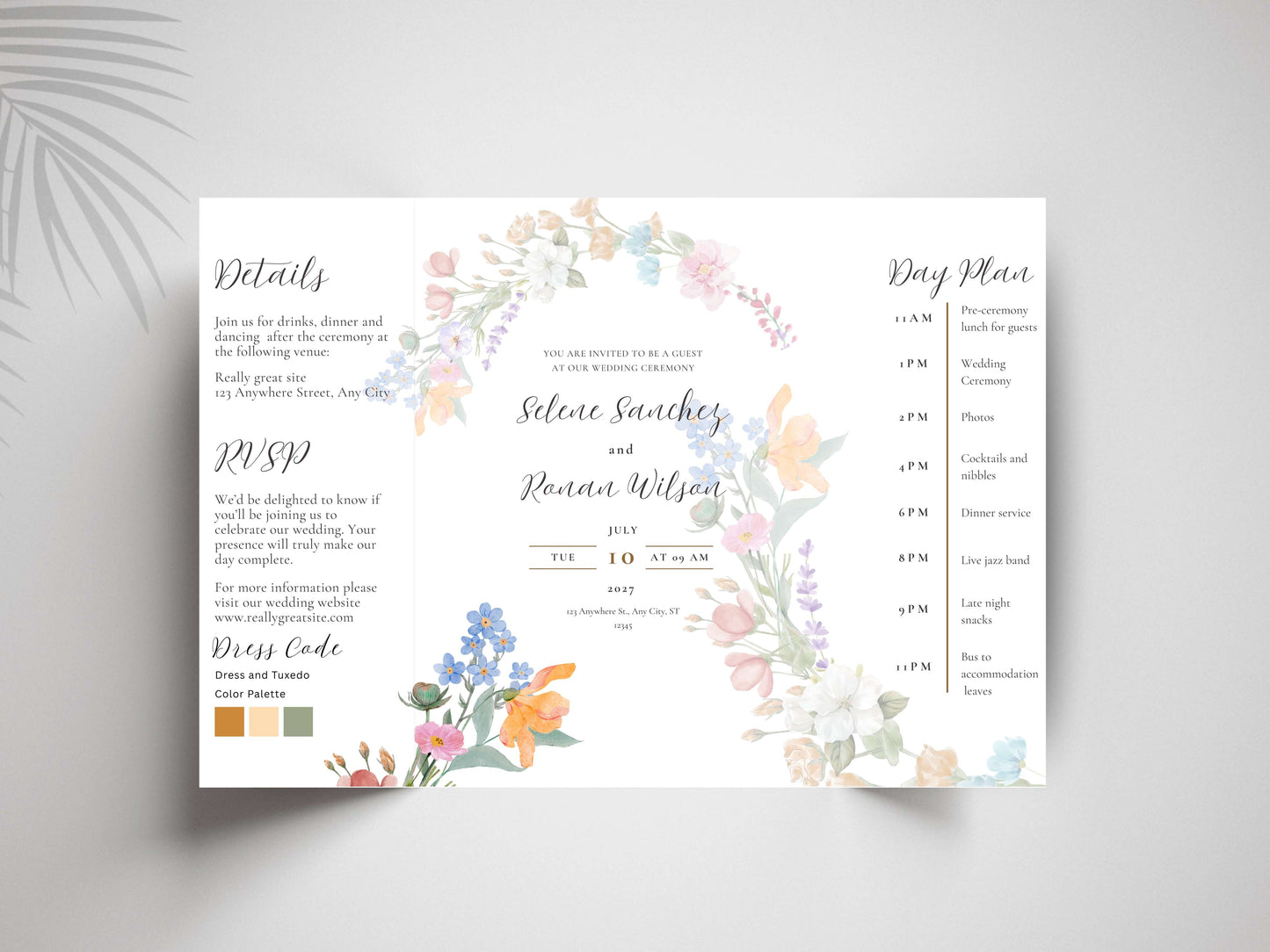 Watercolor Flower Wedding Invitation | Printable Invitation Suite | Romantic Botanical Design. WI170