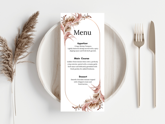Boho Wedding Menu, Thank You, Table Cards (Editable Template) WI388