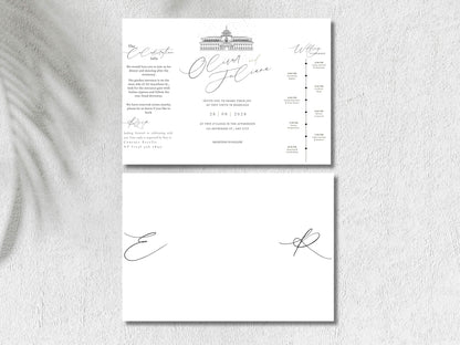 Elegant Gatefold Wedding Invitation | Modern Black & White Folded Invite | Printable Wedding Suite | RSVP and Itinerary Template. WI135