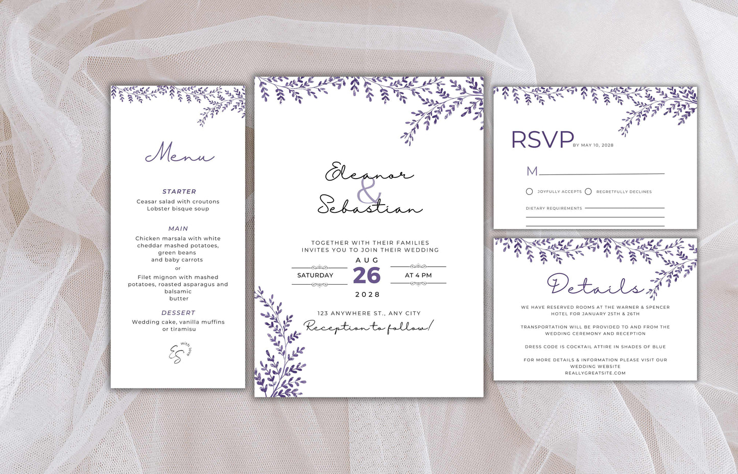 Wedding Invitation Template, Printable Wedding Invitation, Wedding Invitation, RSVP Invitation, Details, Wedding Invitation Bundle. WI79