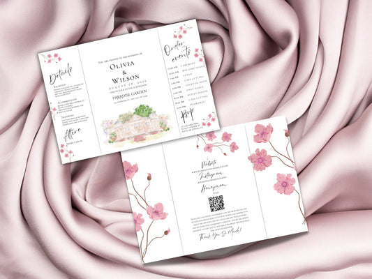 Elegant Trifold Wedding Invitation Template, Blossom Floral Wedding Invite, Editable Printable Invite, Garden Ceremony Card. WEIB121