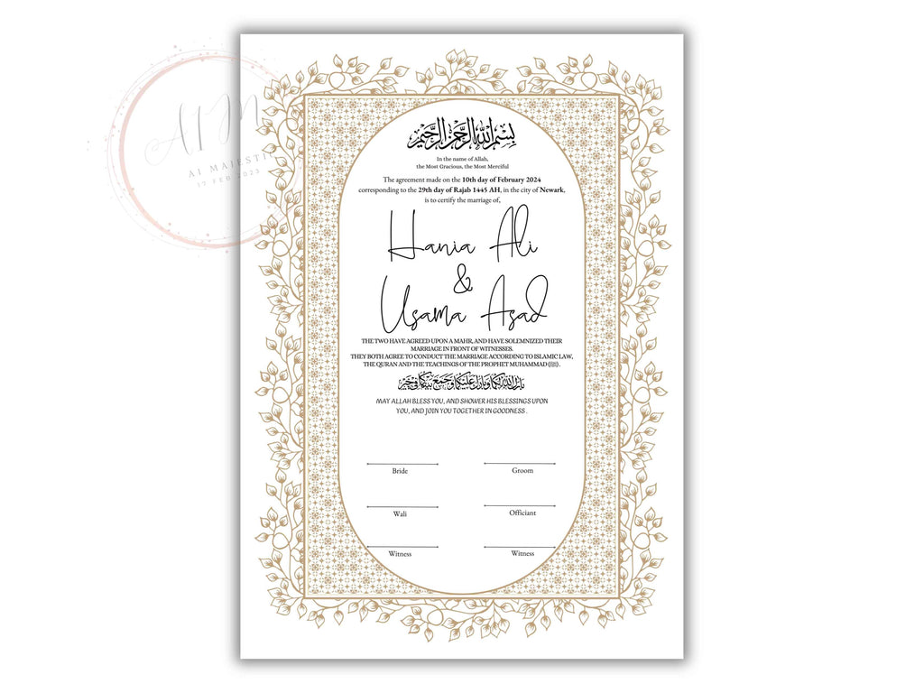 Nikkah Certificate Digital Download Personalised, Islamic Contract, A4, A3, Template, Instat Download. NN209
