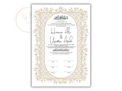 Nikkah Certificate Digital Download Personalised, Islamic Contract, A4, A3, Template, Instat Download. NN209