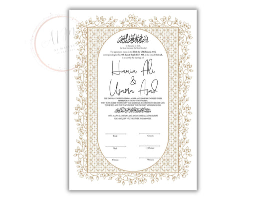 Nikkah Certificate Digital Download Personalised, Islamic Contract, A4, A3, Template, Instat Download. NN209