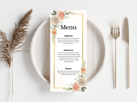 Wedding Menu Card, Table, Thank you, Editable Canva Template, Instant Download MTC406