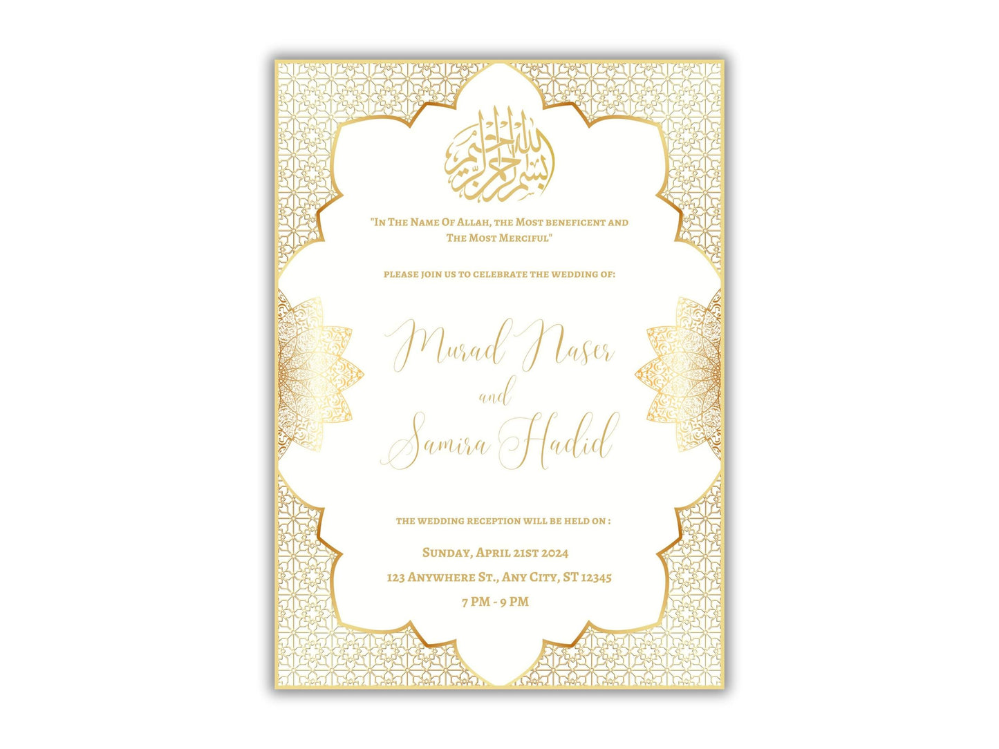 Gold Muslim Wedding Invitation, Nikkah Invitation, Muslim Wedding Invite, Wedding Invite, Invitation Template, Editable Canva Template, WT54