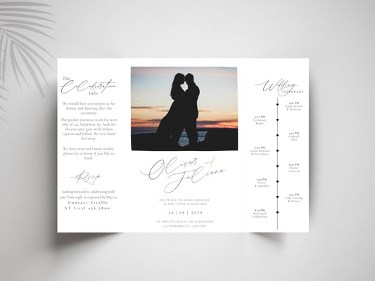 Modern Gatefold Wedding Invitation | Elegant Timeline Wedding Card | Minimalist Photo Wedding Invite | Custom Printable Template. WI137