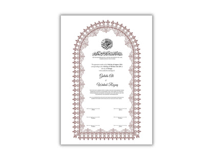 A4 / A3 Nikkah Contract Template, Islamic Wedding Certificate, Nikkahnama Digital Customized. NN159