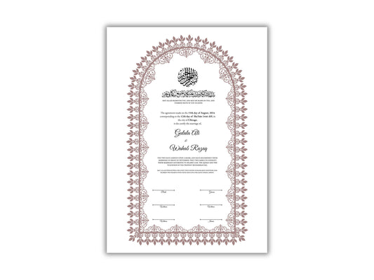 A4 / A3 Nikkah Contract Template, Islamic Wedding Certificate, Nikkahnama Digital Customized. NN159