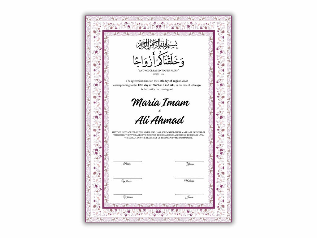 Nikkahnama | A4/A3 Custom Luxury Nikkah Contract | Digital contract | Inspired Luxury Nikkahnama | Nikkah Certificate Pdf Template. NN144