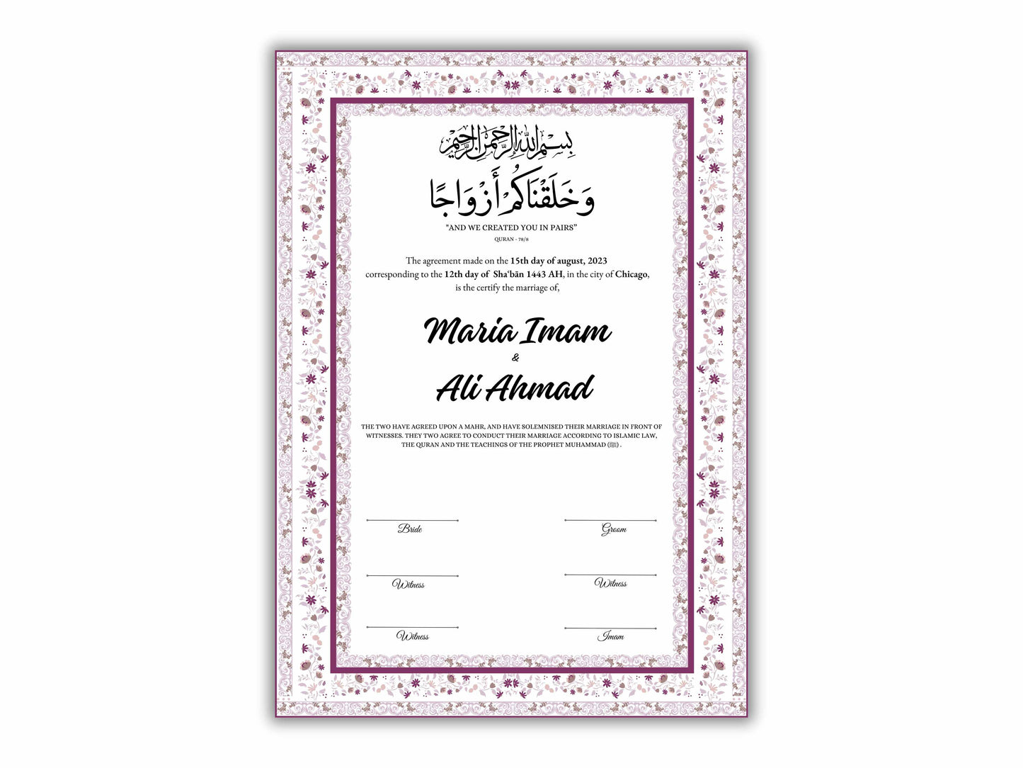 Nikkahnama | A4/A3 Custom Luxury Nikkah Contract | Digital contract | Inspired Luxury Nikkahnama | Nikkah Certificate Pdf Template. NN144