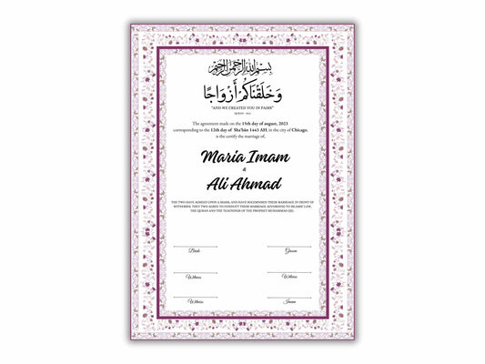 Nikkahnama | A4/A3 Custom Luxury Nikkah Contract | Digital contract | Inspired Luxury Nikkahnama | Nikkah Certificate Pdf Template. NN144