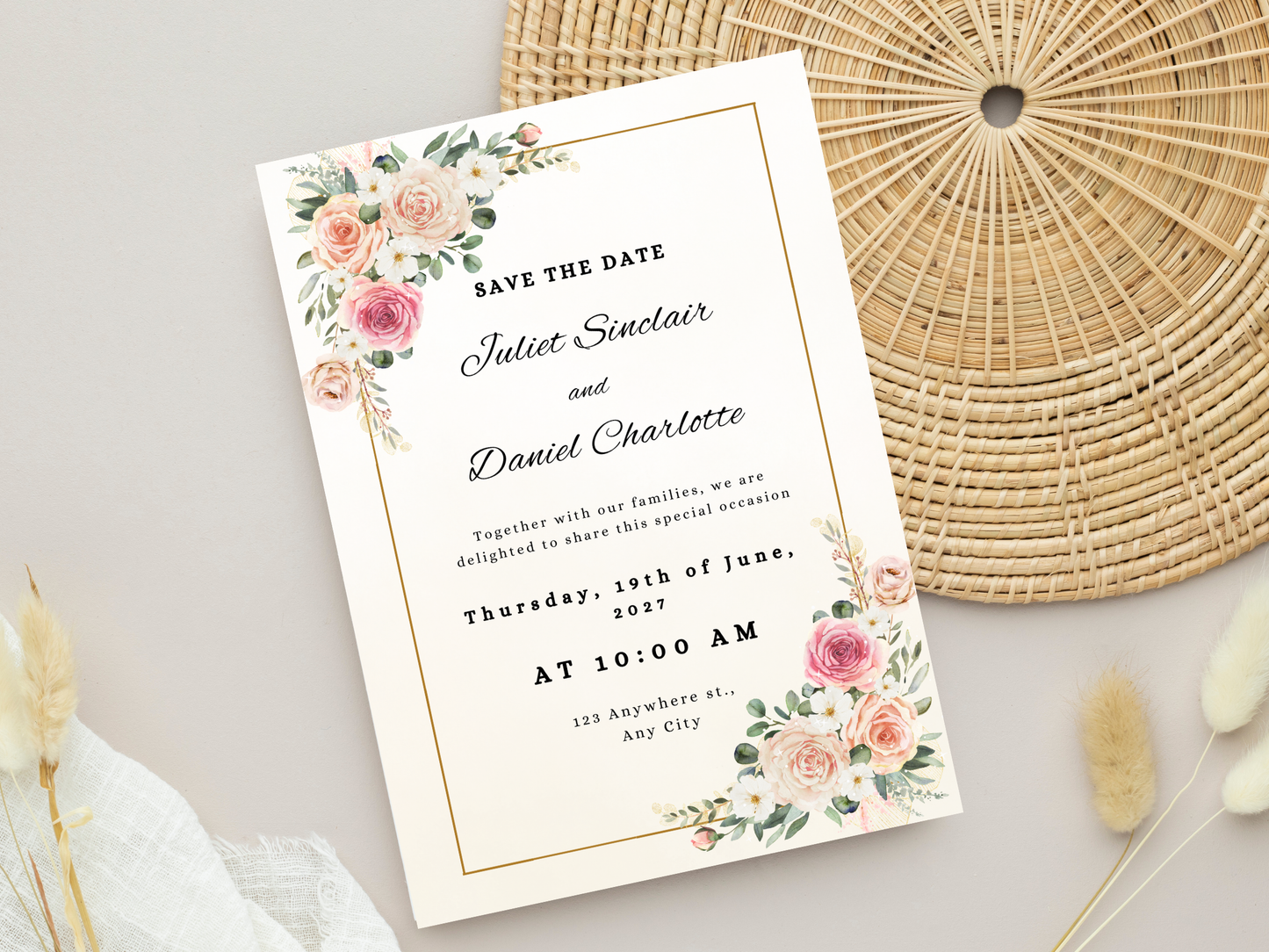 Luxury Floral Wedding invitation Bundle, Editable Canva Template, Details, RVSP, Instant Download MTC399