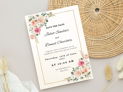 Luxury Floral Wedding invitation Bundle, Editable Canva Template, Details, RVSP, Instant Download MTC399