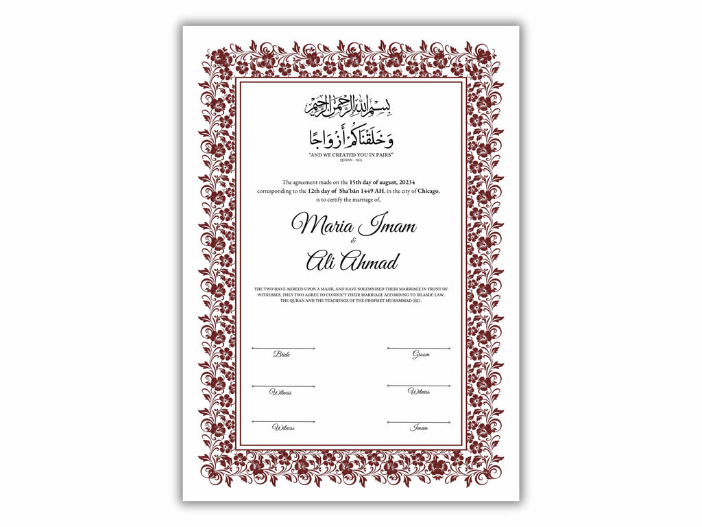 Nikkah Certificate Digital Download Personalised, A4, A3, Template, Editable, Nikkah Nama, Nikkah Contract, 273 Muslim Contract.