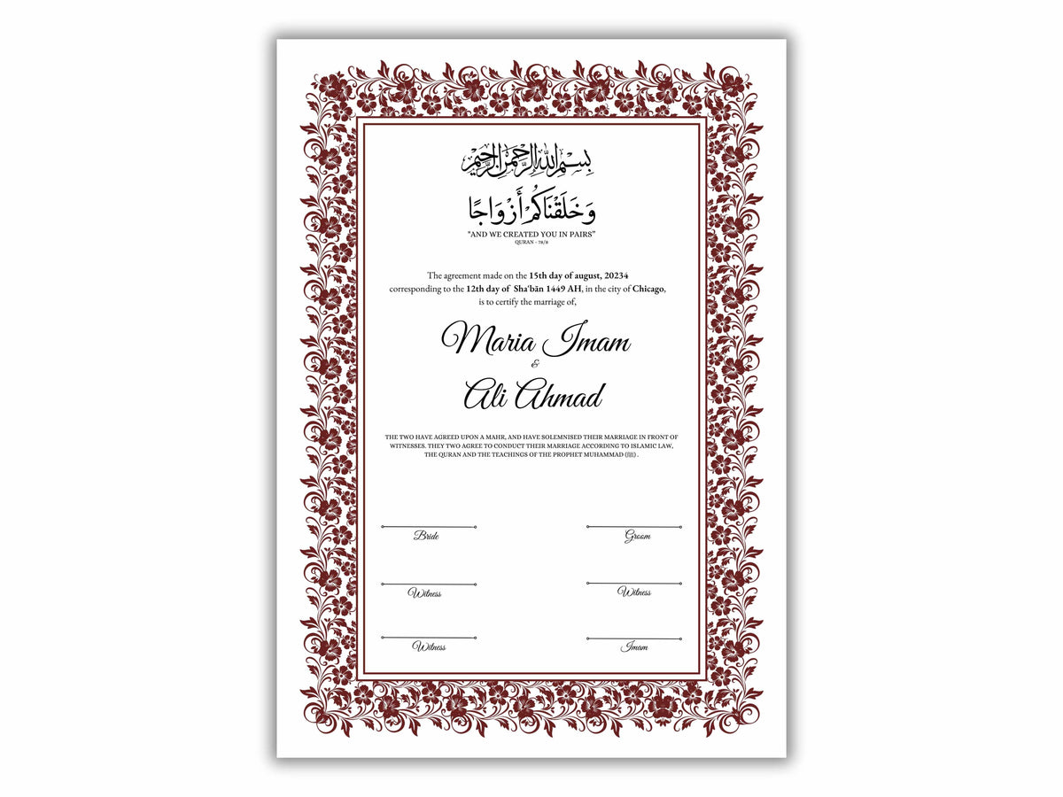 Nikkah Certificate Digital Download Personalised, A4, A3, Template, Editable, Nikkah Nama, Nikkah Contract, 273 Muslim Contract.