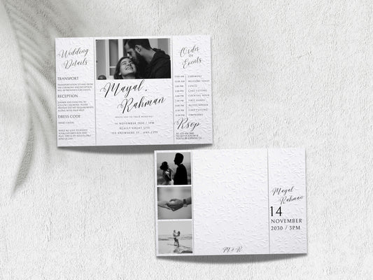 Gatefold Wedding Invitation Template | Elegant Black & White Folded Invite with RSVP Timeline | Printable Wedding Card with Photo. WEIB122