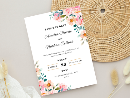 Wedding Invitation, Floral Menu, RSVP, Details Card, Bottle label MTC382