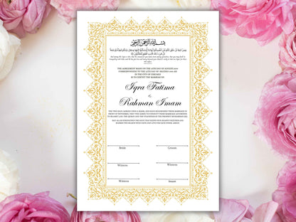 Premium Nikkah Contract , Custom Nikkah Nama | Islamic Wedding Contract, Digital, Printable Nikkah Certificate , Intricate. NT222