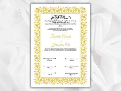 Nikkah Certificate Template, Traditional Islamic Wedding Agreement, Marriage Contract Wedding, Marriage Certificate Template, A4, A3. NN261