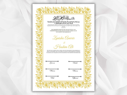 Nikkah Certificate Template, Traditional Islamic Wedding Agreement, Marriage Contract Wedding, Marriage Certificate Template, A4, A3. NN261