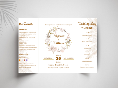 Wedding Itinerary Template | Printable Wedding Timeline & Details Card | Modern Neutral Wedding Program | Editable Canva Invitation. 173