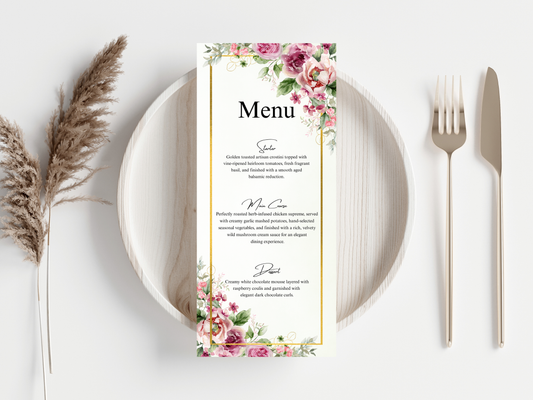 Wedding Menu Card, Table, Thank you, Editable Canva Template, Instant Download MTC412
