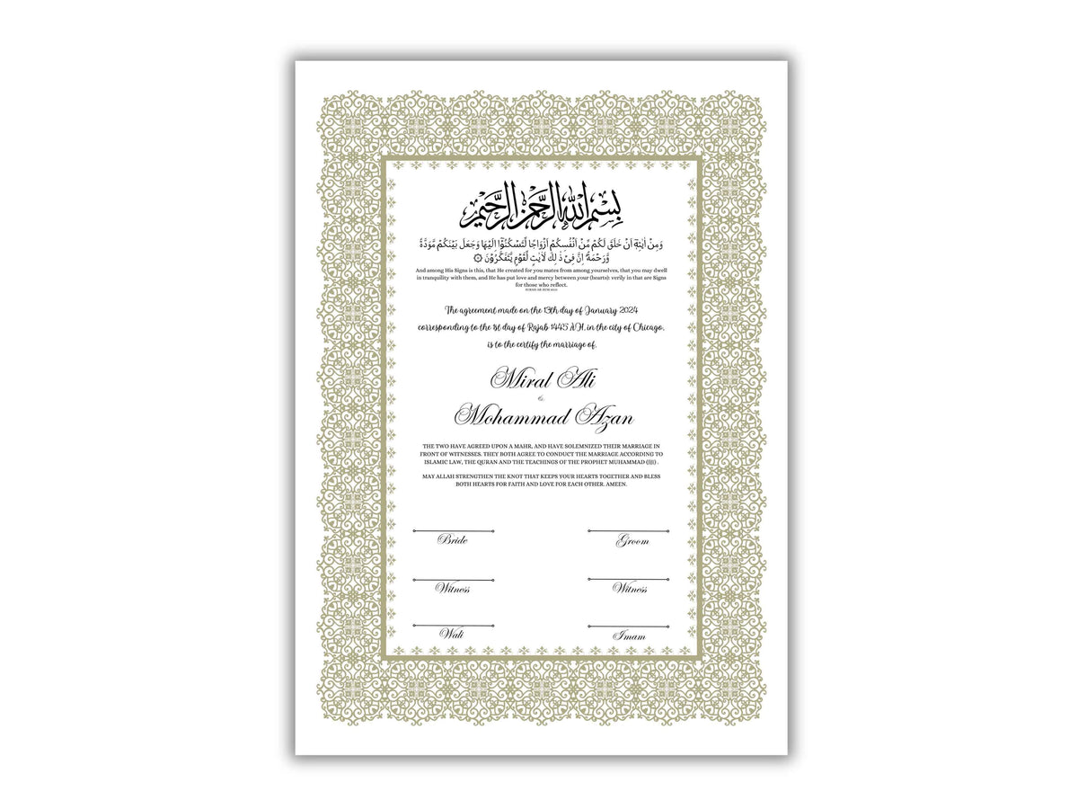 A4/A3 Nikkah Certificate, Nikkah Contract Template Editable, Printable Nikkahnama Template Marriage Contract. NN199