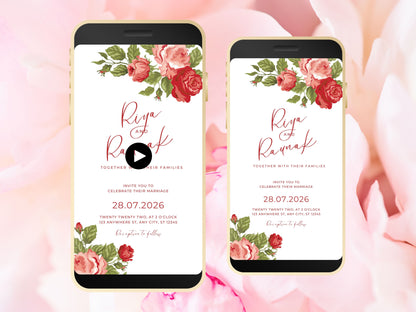 Floral Electronic Save The Date Template, Text Invitation, Minimalist Mobile Invite, Pink Floral Digital Save The Date. WEI32