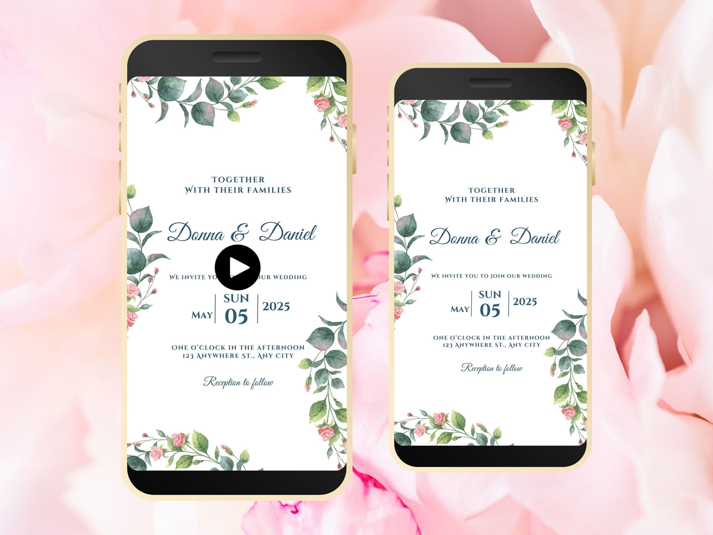 Digital Wedding Invitation, Eucalyptus Mobile Invite, Greenery invitation Template, Greenery Smartphone Evite, Mobile Invite. WEI33