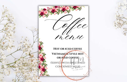 Menu Wedding Sign, Coffee Bar Wedding Sign, Modern Wedding Sign, Printable Template, Wedding Hot Coffee Sign, Editable Template. WS29