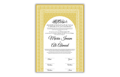 Luxury Nikkah certificate ,A3/a4 Nikkah Nama, Nikah , Islamic wedding contract, Muslim Marriage Certificate, Personalised Names. NN135