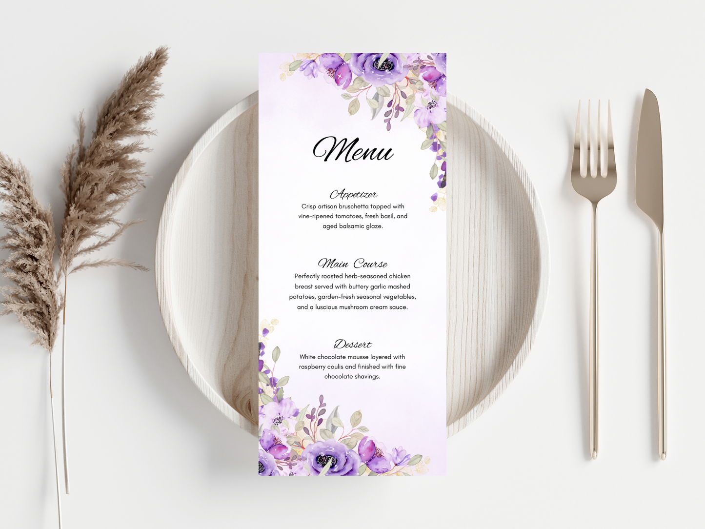 Wedding Menu, Thank You & Table Cards, Editable Canva Template WI400