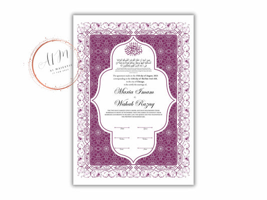 Nikkah Certificate Digital Download Personalized, Luxury Nikkah Contract, Islamic Wedding Contract, Personalized Muslim Wedding Gift. NN192