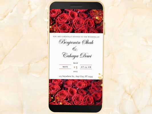 Red Rose Wedding Evite Template, Electronic Wedding Invitation, Red Rose video Wedding Invitation, Text Message, Mobile Phone Invite. WEIB25
