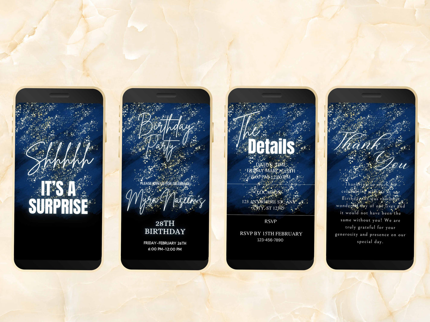 Digital Shhhh It's a Surprise Blue Birthday Invitation, Surprise Birthday Invitation, Electronic Invitation Template, Animated. BEI17