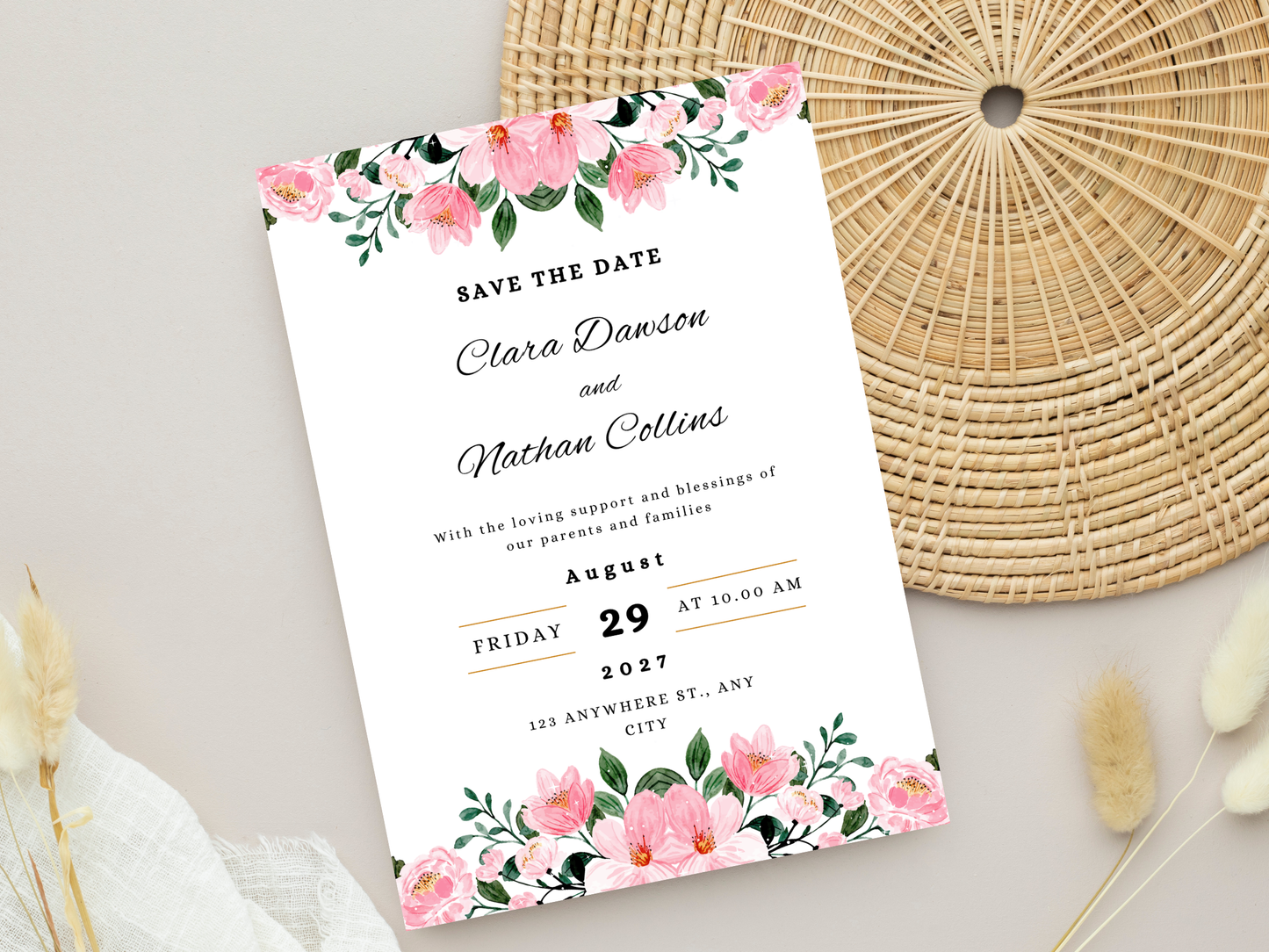 Wedding Invitation, Floral Menu, RSVP, Details Card, Bottle label MTC384