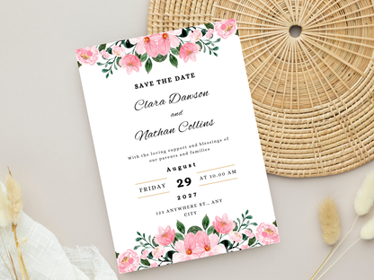 Wedding Invitation, Floral Menu, RSVP, Details Card, Bottle label MTC384