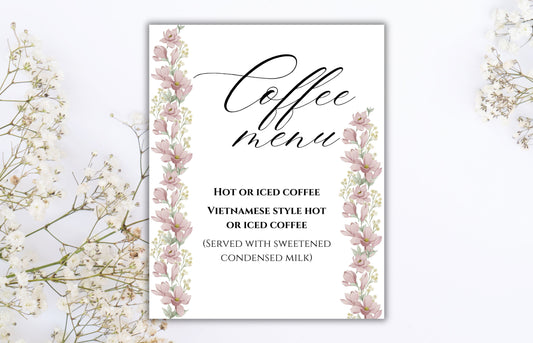 Menu Wedding Sign, Coffee Bar Wedding Sign, Modern Wedding Sign, Printable Template, Wedding Hot Coffee Sign, Editable Template. WS27