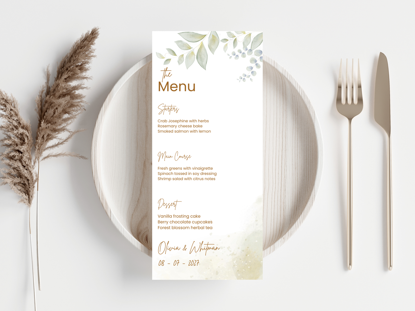 Wedding Menu & Thank You Template | Editable Canva Place Card. WI207