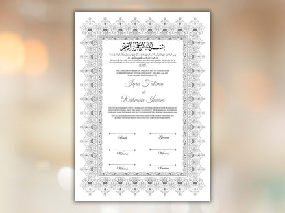 Nikkah Certificate, Nikkahnama, Nikahnama, Muslim Contract, Personalised, A4, A3, Template, Instat Download. NN271