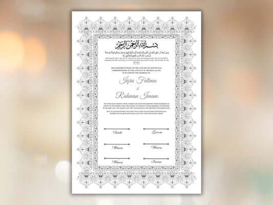 Nikkah Certificate, Nikkahnama, Nikahnama, Muslim Contract, Personalised, A4, A3, Template, Instat Download. NN271