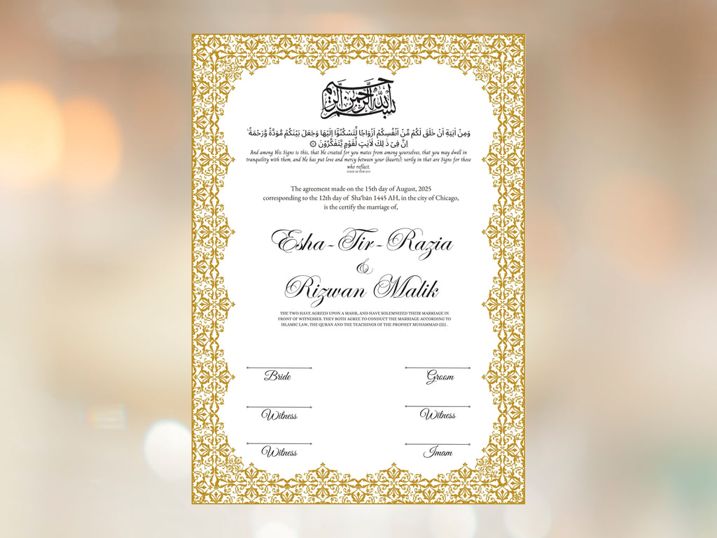 Nikkah Certificate Digital Download Personalised, A4, A3, Template, Editable, Nikkah Nama, Nikkah Contract, Muslim Contract. NN243